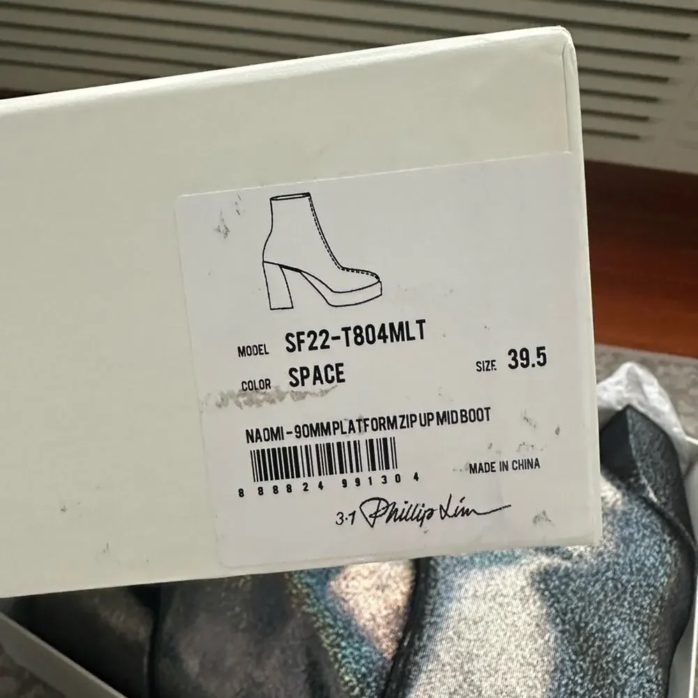 NWT 3.1 Phillip Lim Women's Naomi Shimmery Platform Booties in Gray Size US 9.5